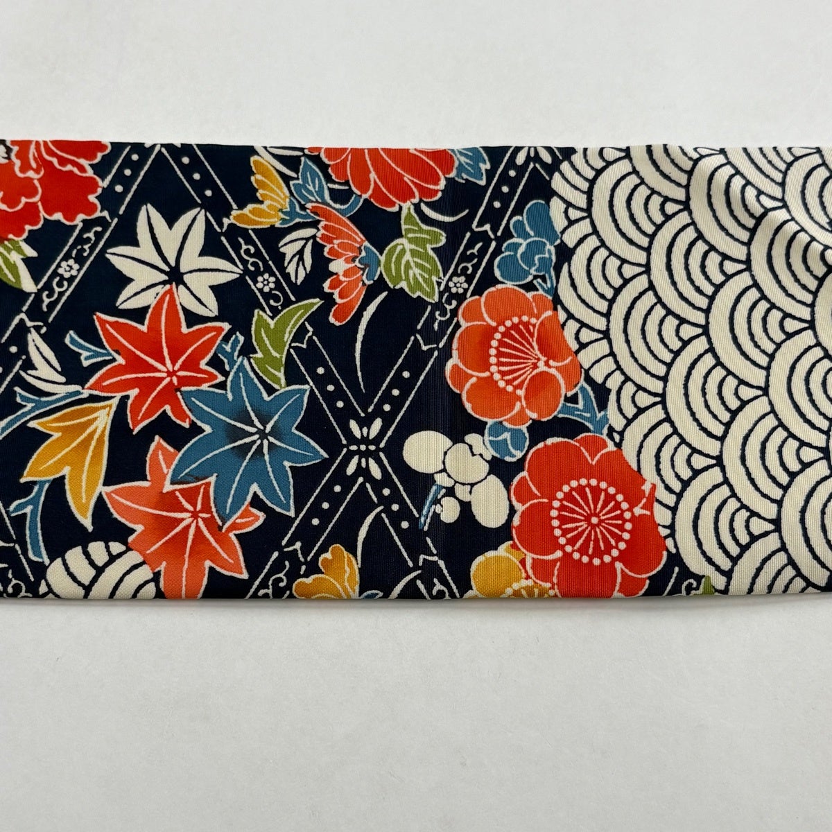 名古屋帯 秀品 菊 青海波 藍色 正絹｜中古・古着・リサイクル着物通販