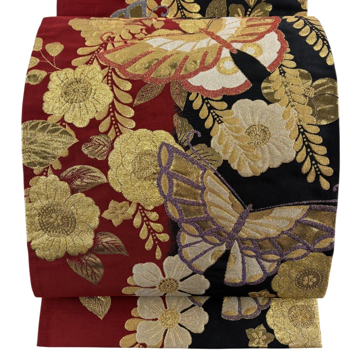 美品】 袋帯 秀品 関西仕立て 鳳凰 草花 金糸 箔 金色 六通 正絹｜中古