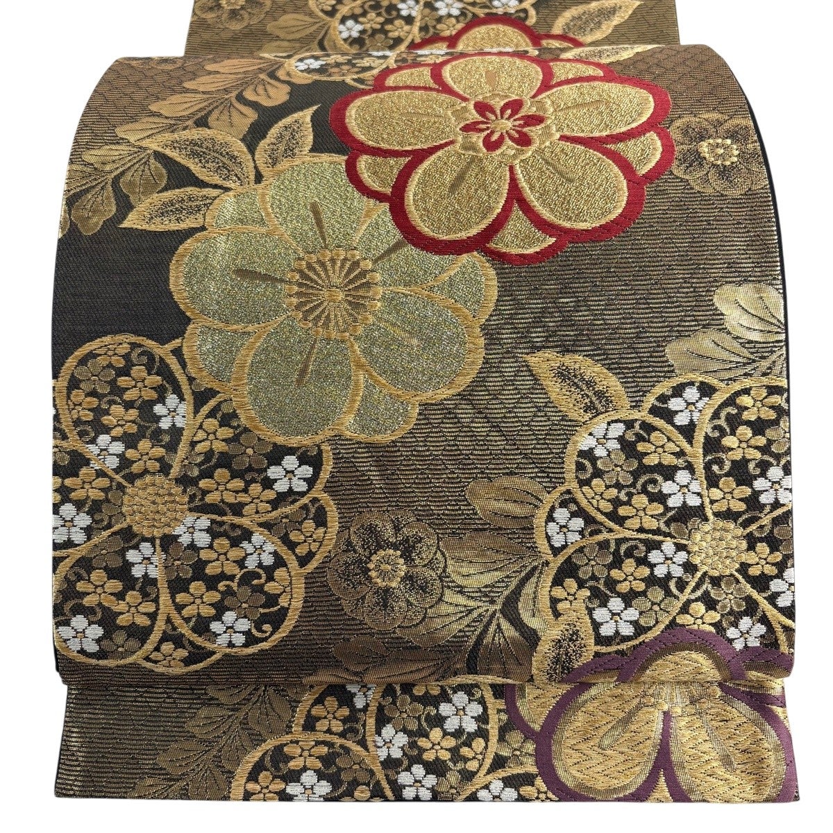 美品】 袋帯 秀品 関西仕立て 鳳凰 草花 金糸 箔 金色 六通 正絹｜中古