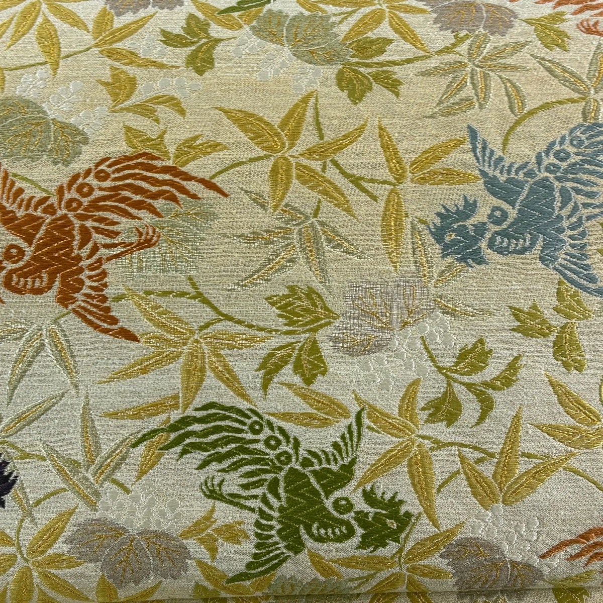 美品】 袋帯 名品 桐竹鳳凰 金糸 ベージュ 六通 正絹｜中古・古着