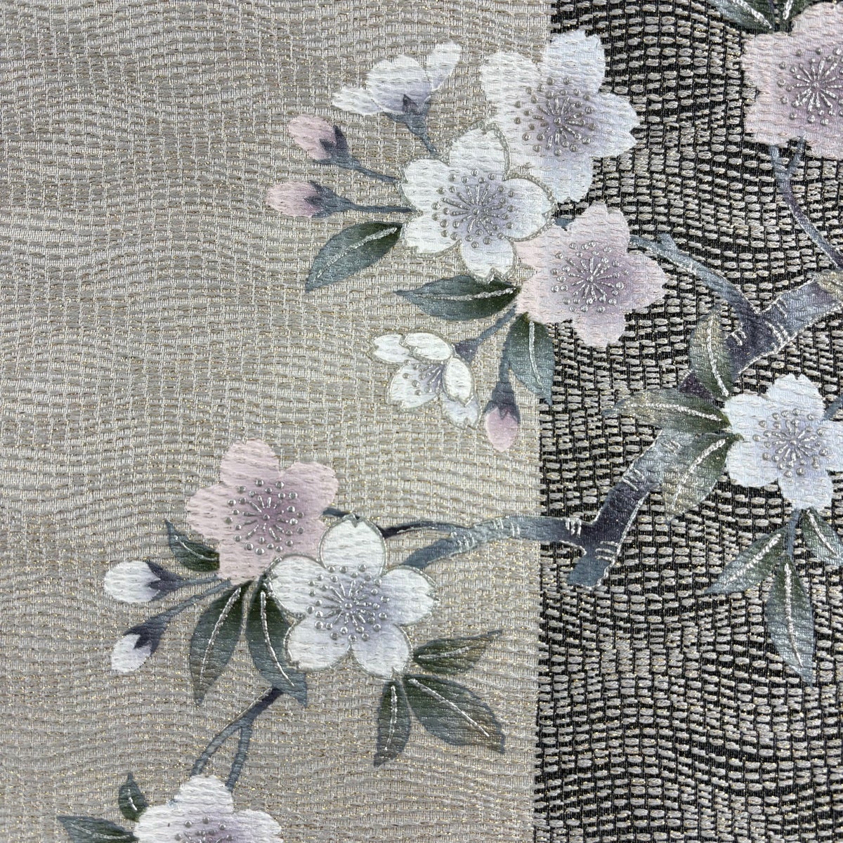 名古屋帯 名品 桜 金銀彩 箔 薄茶色 正絹｜中古・古着・リサイクル着物