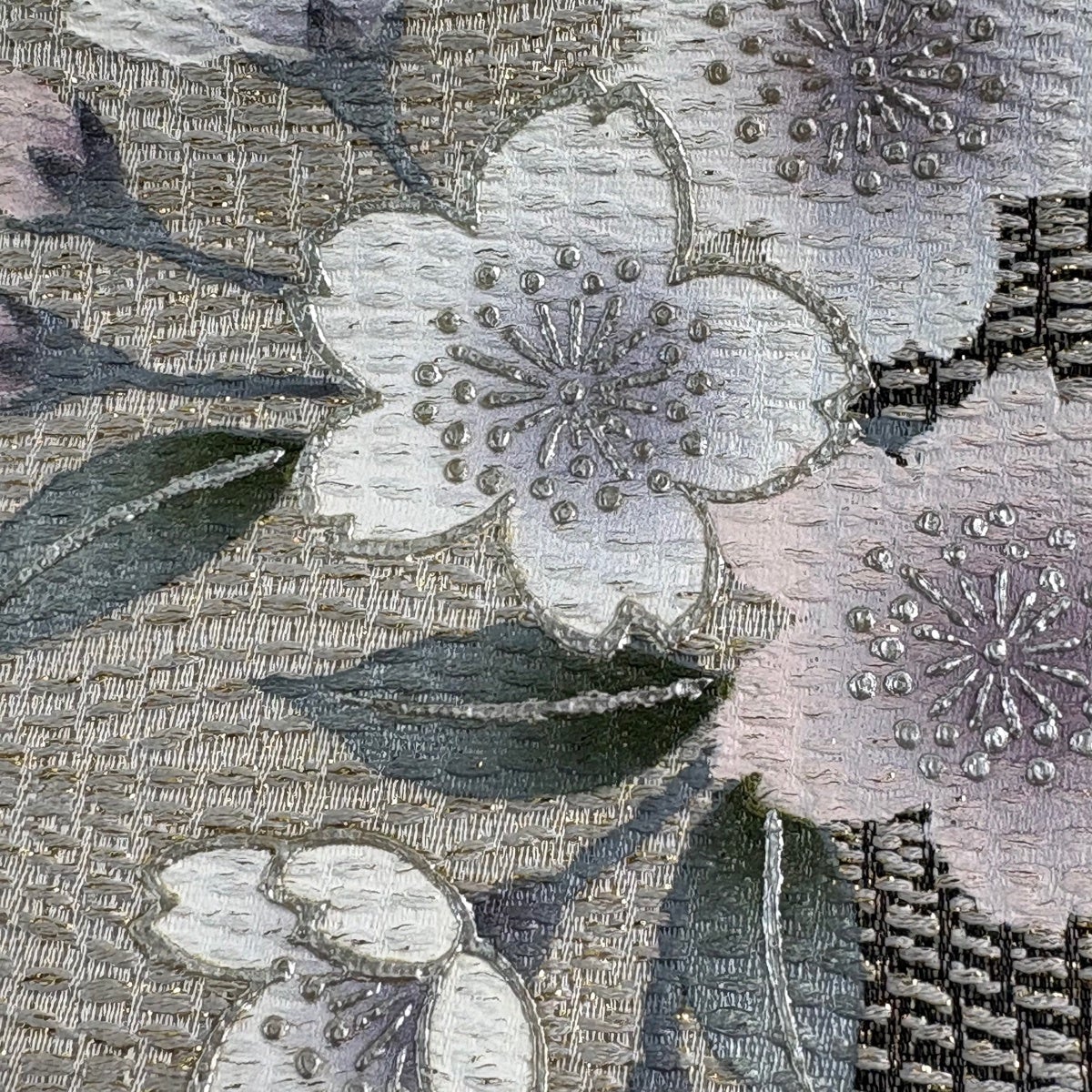 名古屋帯 名品 桜 金銀彩 箔 薄茶色 正絹｜中古・古着・リサイクル着物