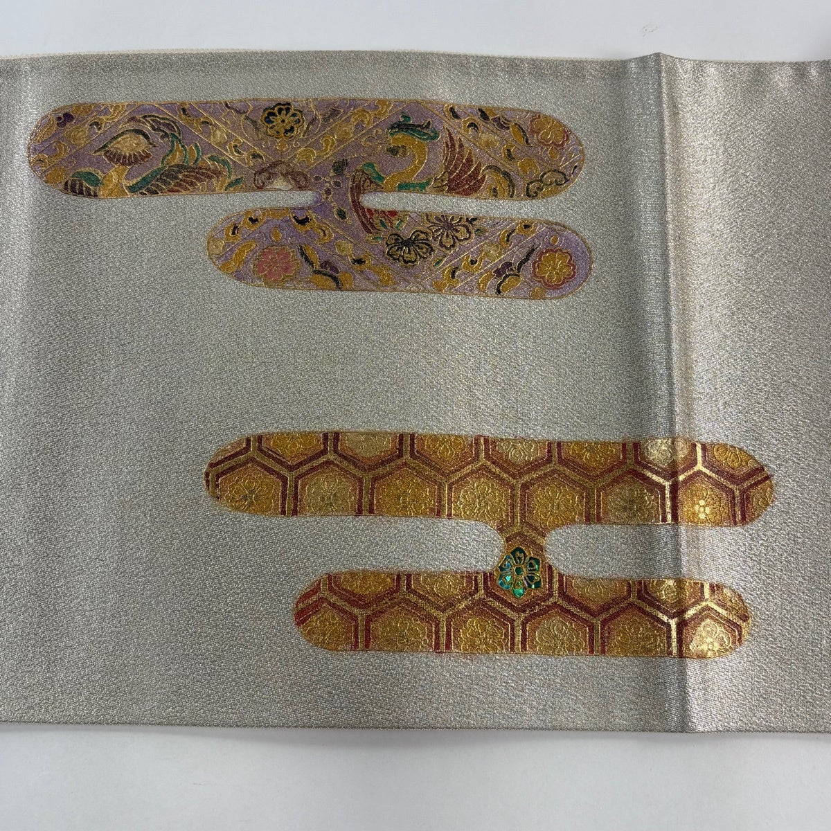 袋帯 名品 華文 霞 金彩 螺鈿 金色 お太鼓柄 正絹｜中古・古着