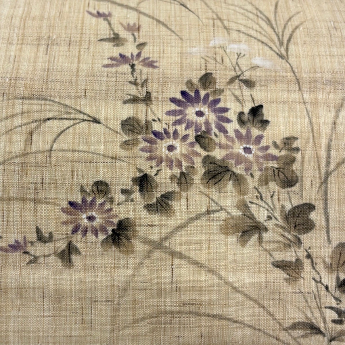開き名古屋帯 名品 夏帯 草花 薄茶色 麻｜中古・古着・リサイクル着物