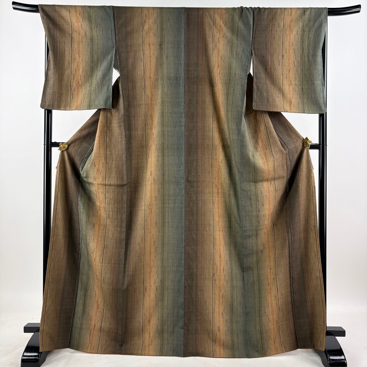 美品】 小紋 身丈170cm 裄丈69cm L 袷 袋帯セット 紬地 縦縞 幾何学