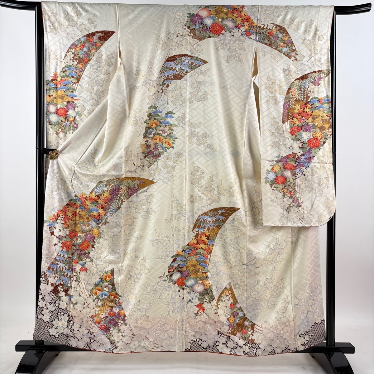 振袖 身丈160.5cm 裄丈65cm M 袷 袋帯フルセット 建物 草花 金糸 金彩