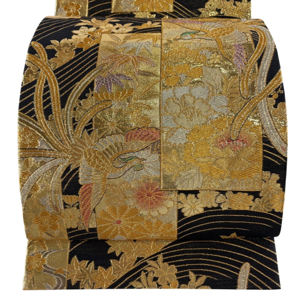 袋帯 名品 七宝 花菱 唐織 箔 黒 六通 正絹｜中古・古着・リサイクル