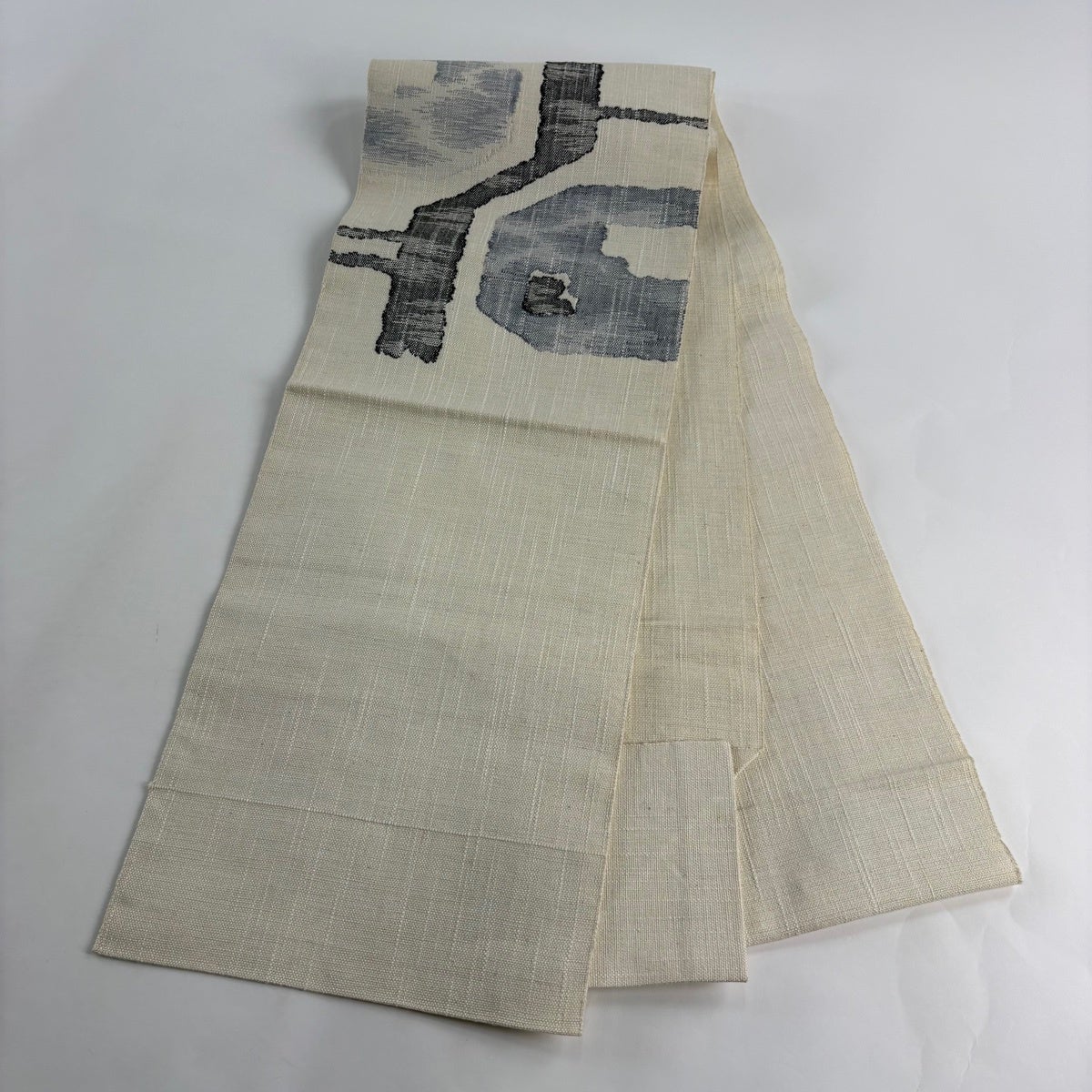 名古屋帯 優品 八寸名古屋帯 松葉仕立て 幾何学模様 クリーム 正絹