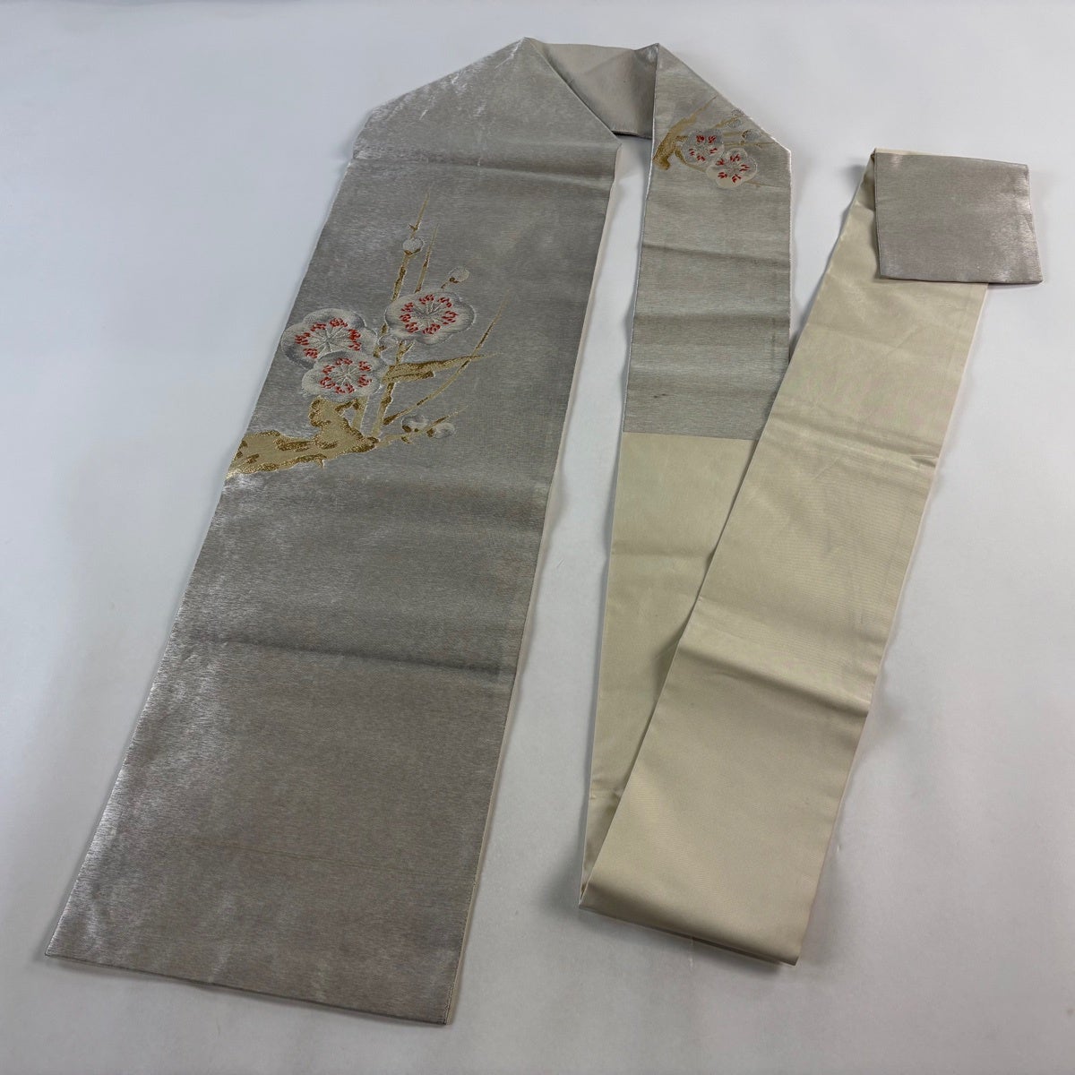 名古屋帯 優品 梅 金銀糸 箔 銀色 正絹｜中古・古着・リサイクル着物