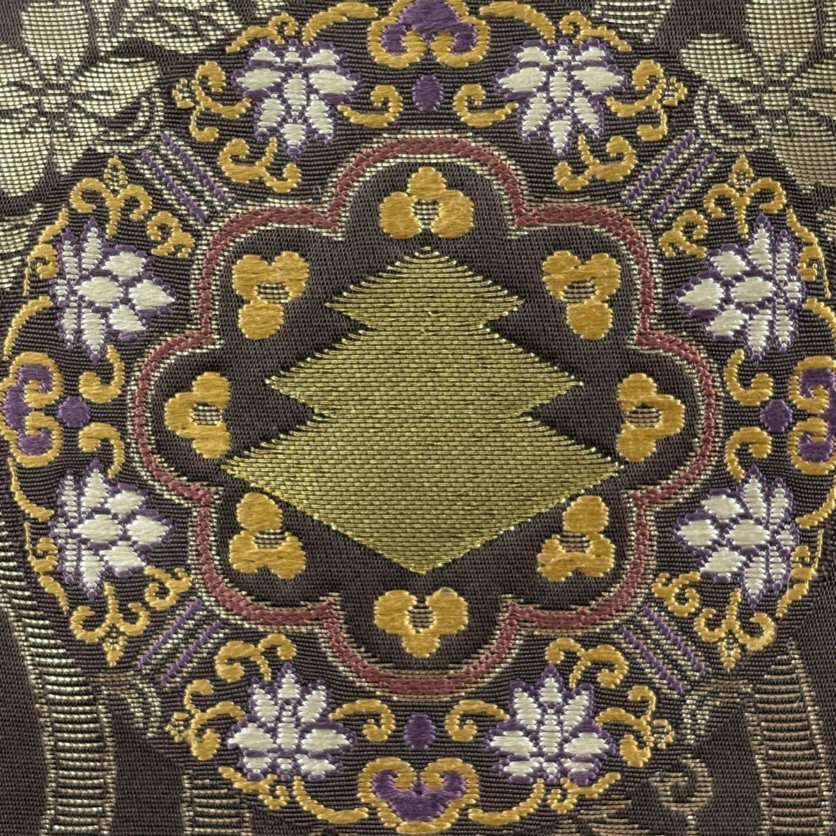 美品】 名古屋帯 秀品 菊 立涌 金糸 箔 焦茶色 正絹｜中古・古着