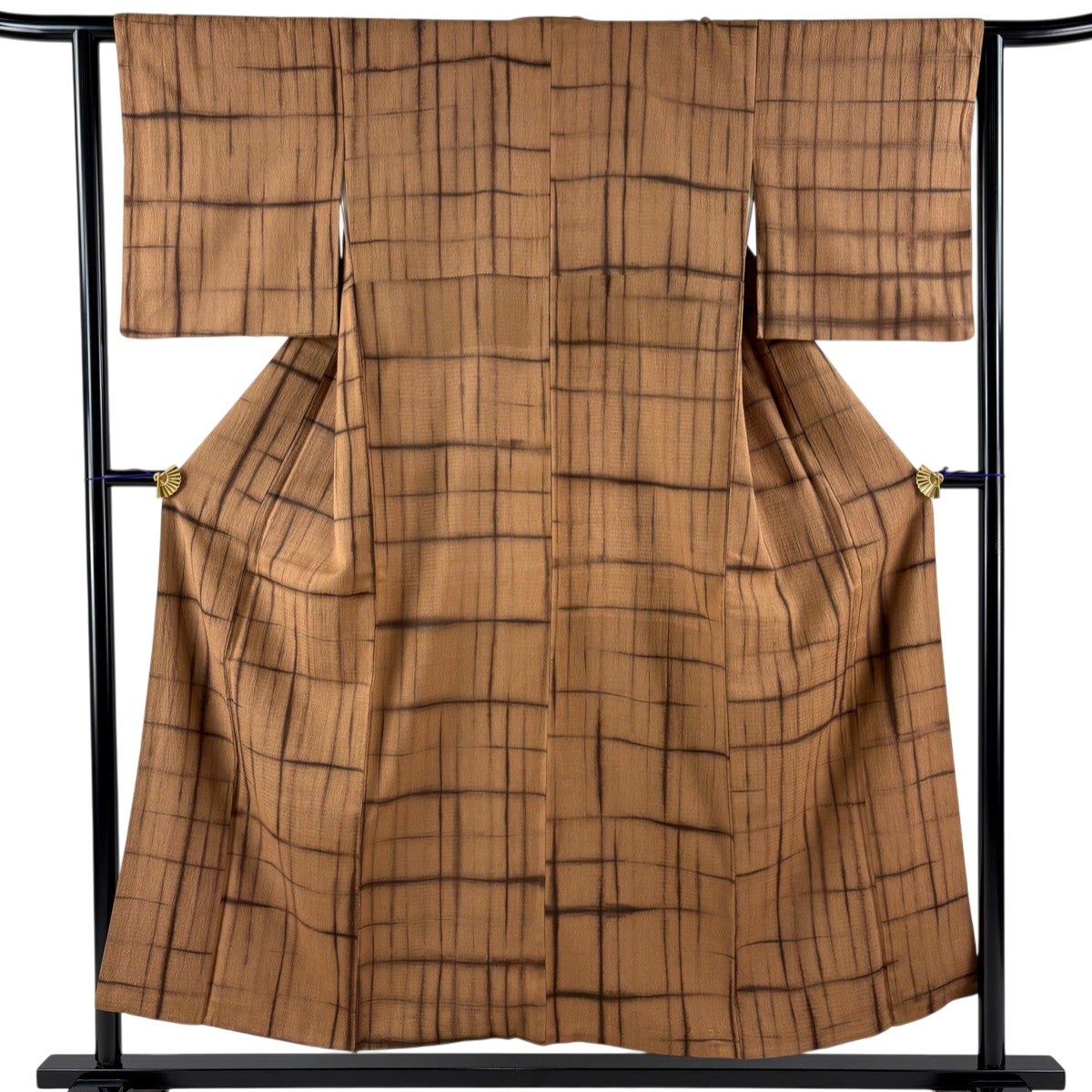 小紋 身丈154cm 裄丈62.5cm S 袷 紬地 格子 茶色 正絹 秀品 小紋 身丈154cm 裄丈62.5cm S 袷 紬地 格子 茶色 正絹 秀品