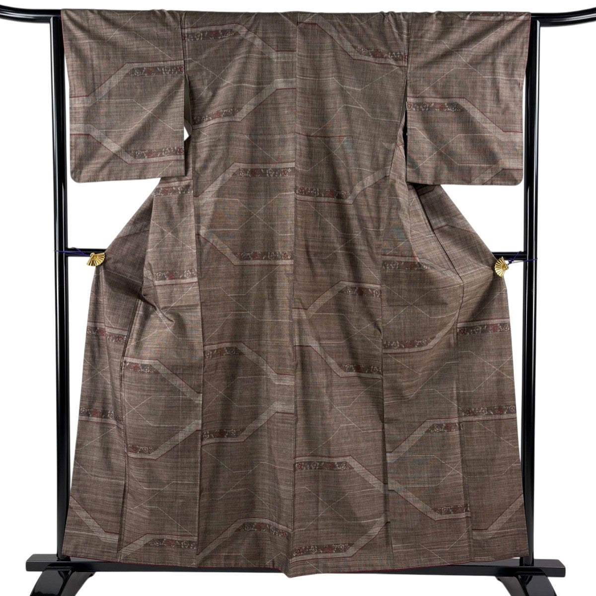 美品】 紬 身丈160cm 裄丈66cm M 袷 古瀬戸 茄子子 茶紫 正絹 優品