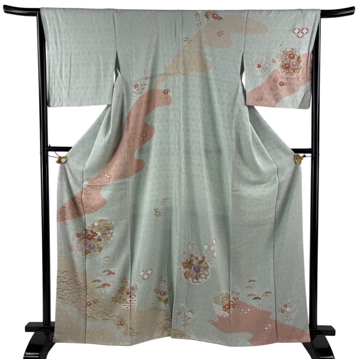 訪問着 身丈171cm 裄丈64cm M 袷 蜀江文 草花 金彩 染め分け 水色 正絹