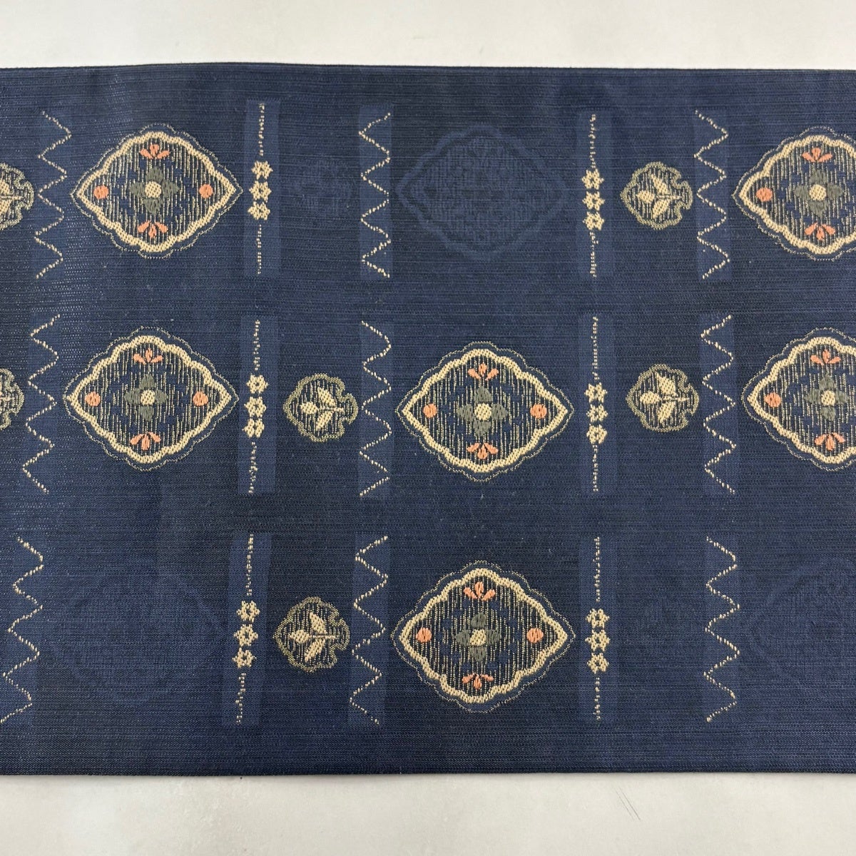 美品】 袋帯 秀品 菱 草花 箔 青灰色 六通 正絹｜中古・古着