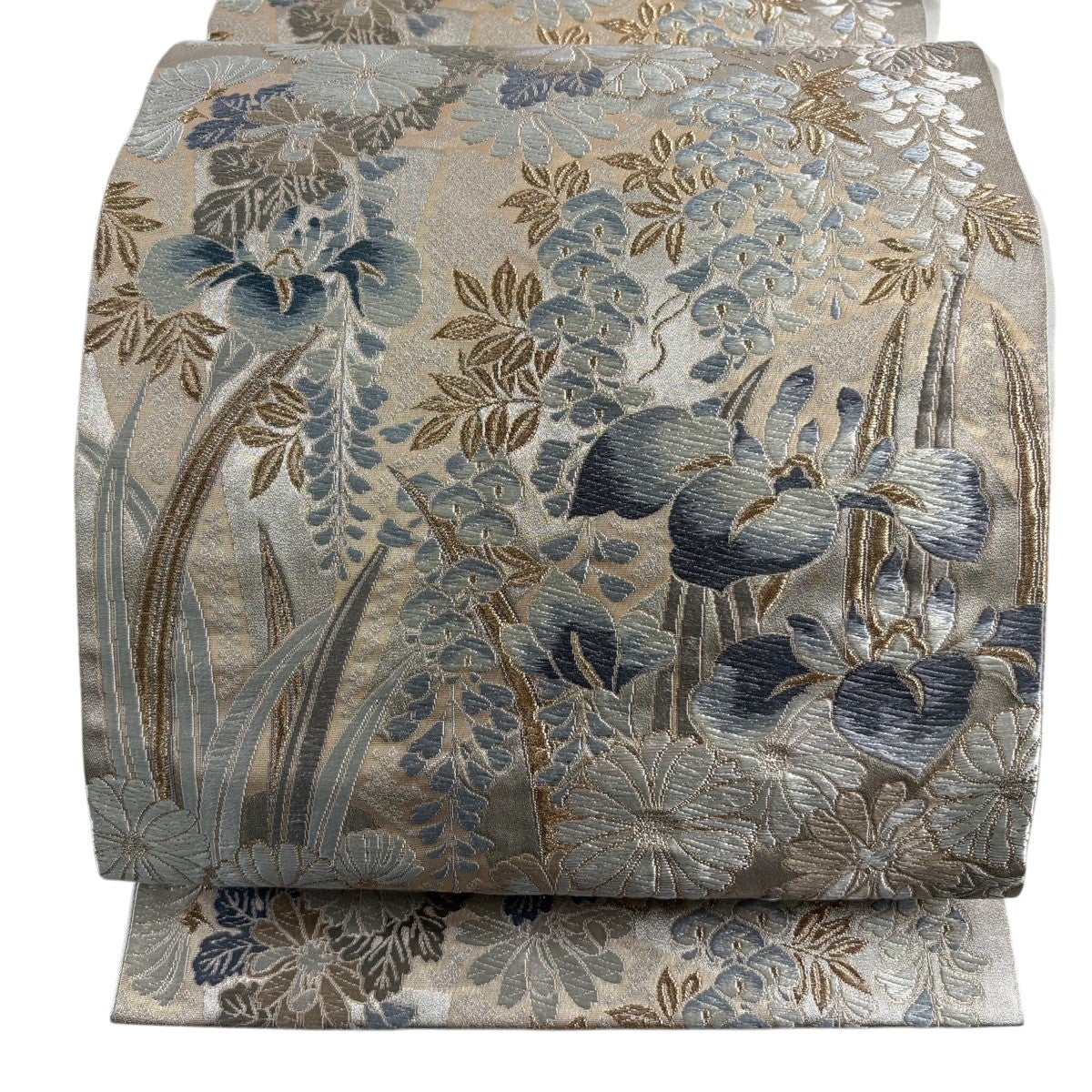 美品】 袋帯 名品 花井幸子 落款あり 花菱 唐草 金華山織 箔 金色 六通