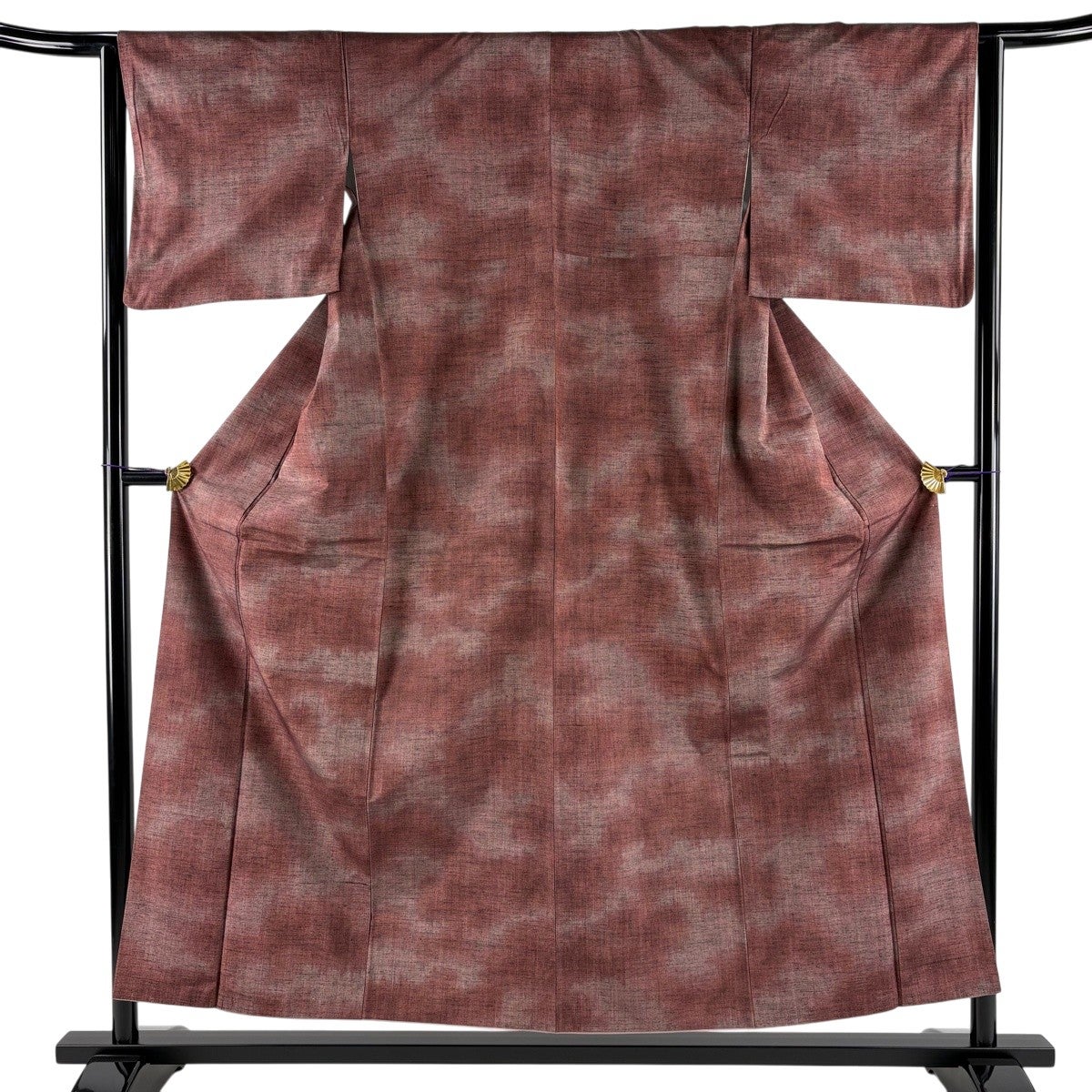 美品】 紬 身丈154cm 裄丈63.5cm S 袷 バチ衿 霞 小豆色 正絹 優品