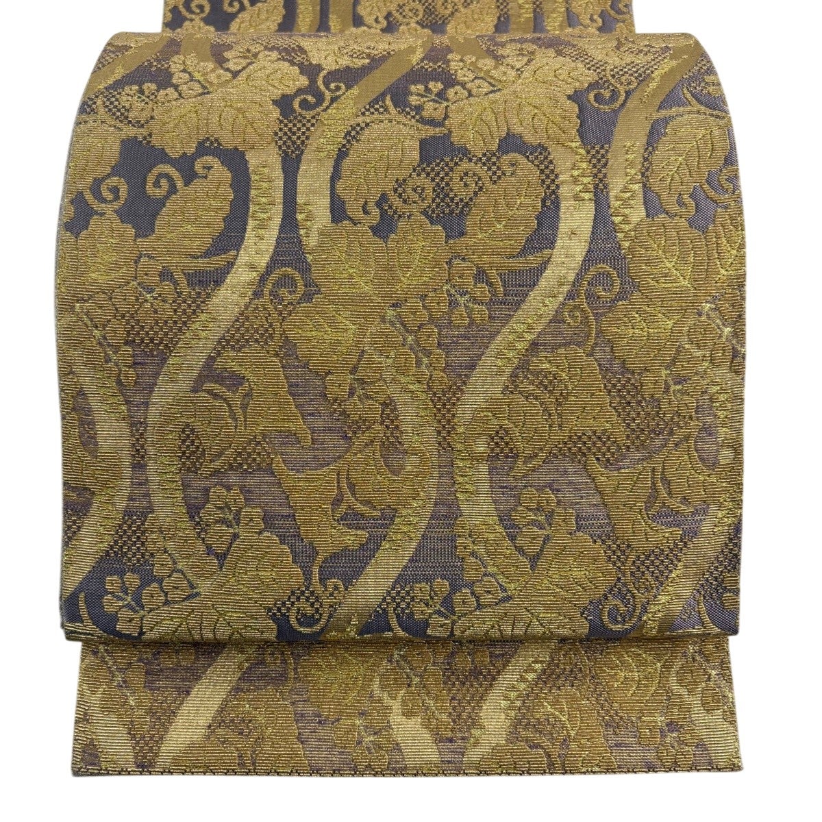 美品】 袋帯 名品 華文 市松 金銀糸 輪奈織 金茶 六通 正絹｜中古