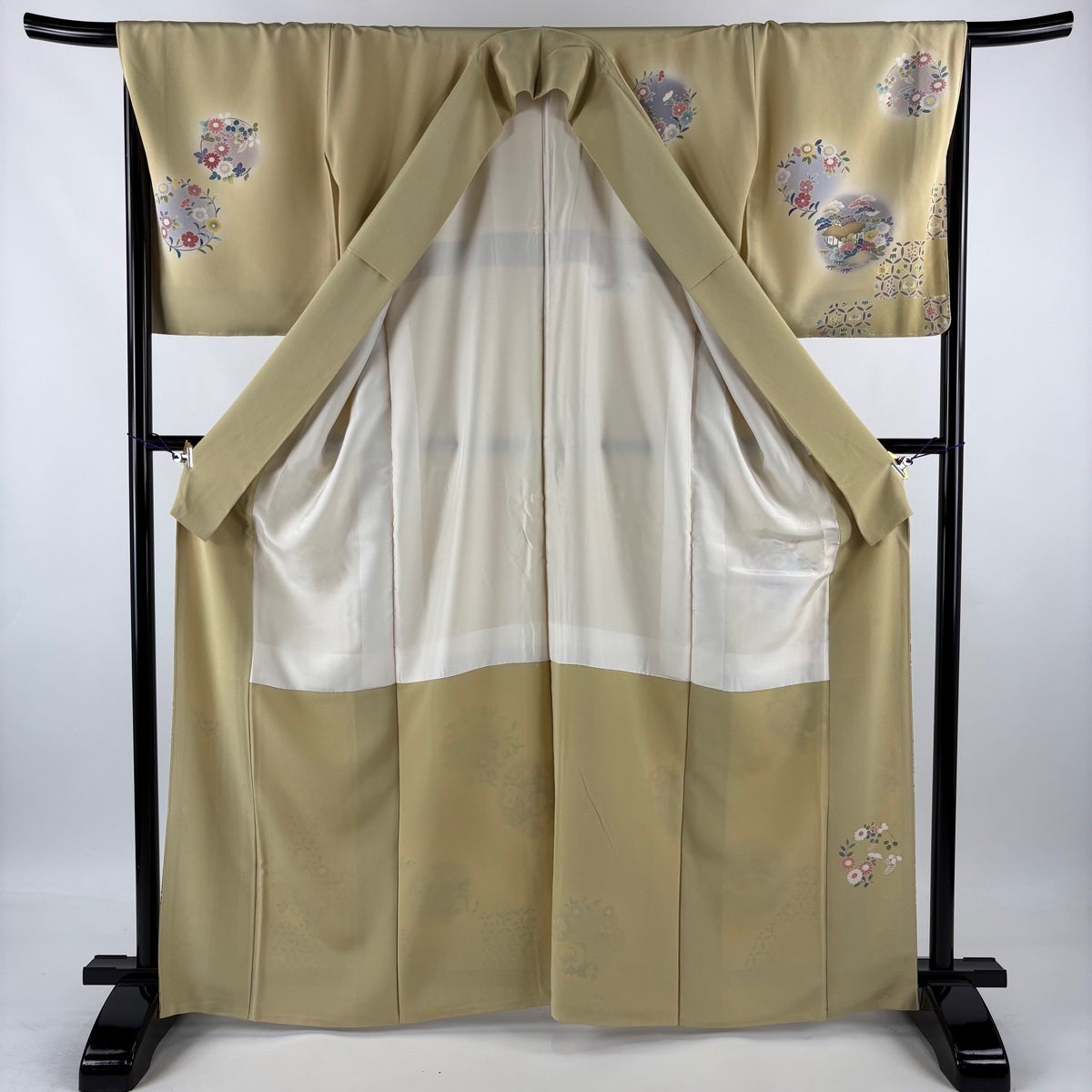 訪問着 身丈164cm 裄丈67.5cm L 袷 松竹梅 家屋 金糸 ぼかし 薄黄 正絹