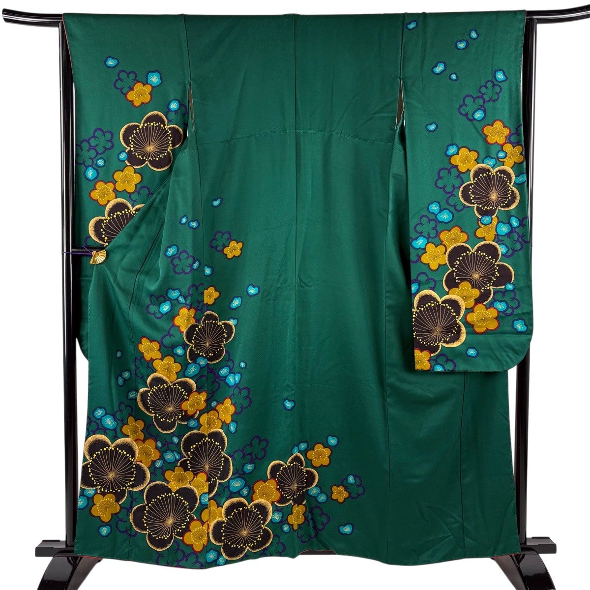 振袖 身丈157cm 裄丈64.5cm M 袷 梅 金彩 緑 正絹 秀品｜中古・古着
