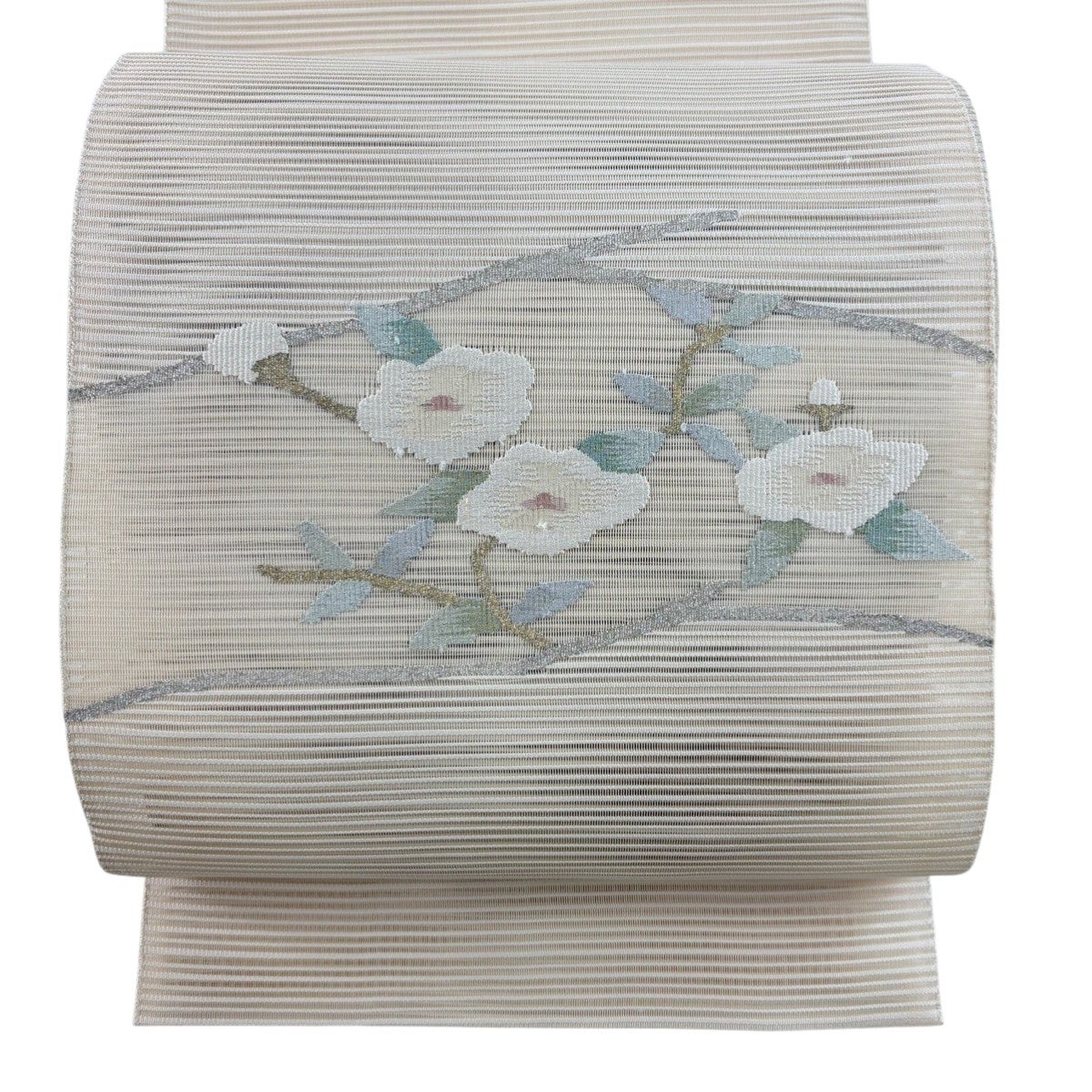 名古屋帯 秀品 夏帯 絽 八寸名古屋帯 花丸文 市松 金糸 箔 クリーム