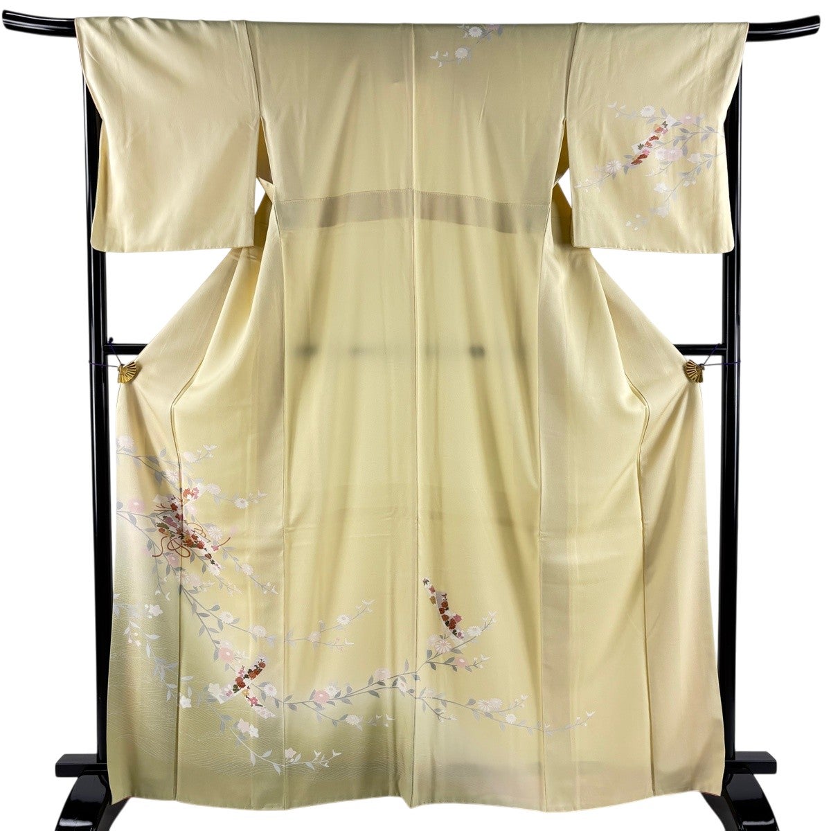 美品】 訪問着 身丈167cm 裄丈68cm L 袷 短冊 草花 ぼかし 薄黄 正絹