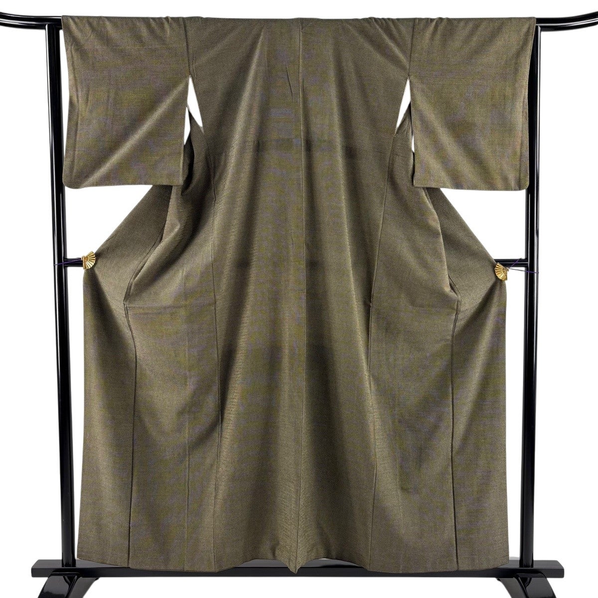 紬 身丈156cm 裄丈63cm S 袷 絣柄 茶緑色 正絹 秀品｜中古・古着