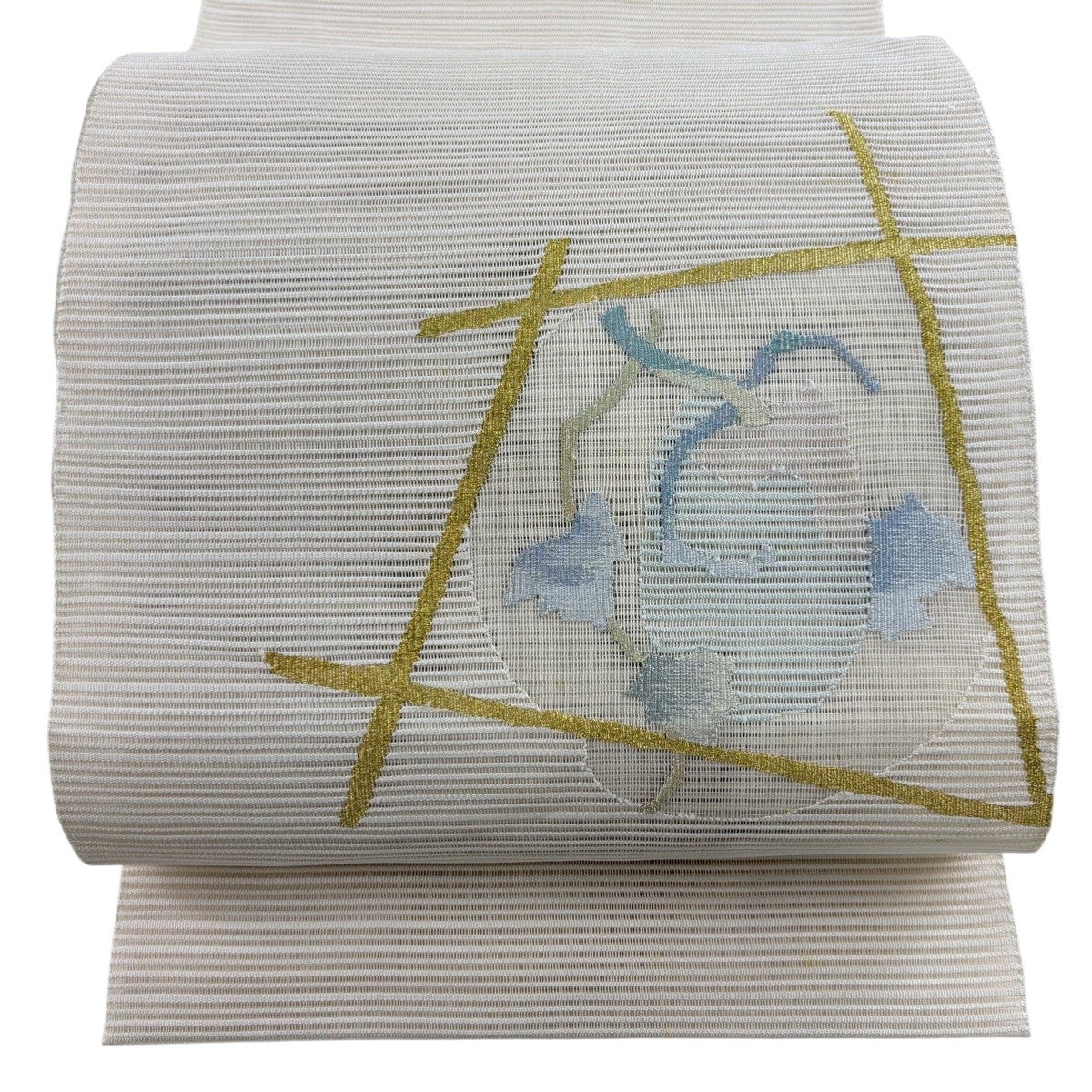 名古屋帯 秀品 夏帯 絽 八寸名古屋帯 花丸文 市松 金糸 箔 クリーム