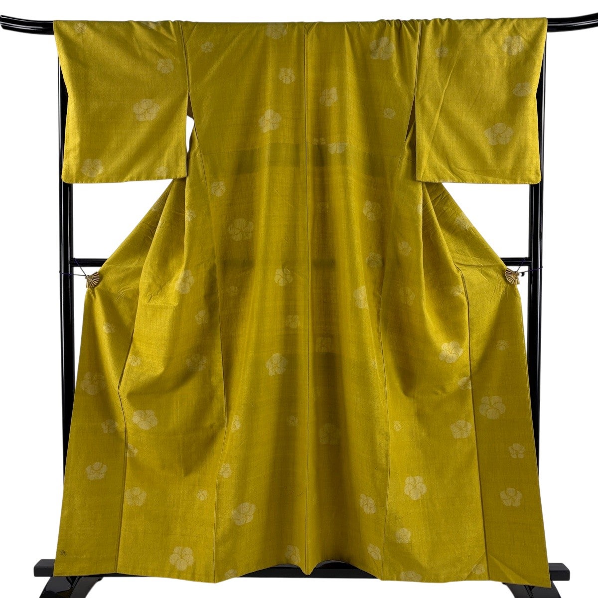 紬 身丈158.5cm 裄丈68.5cm L 袷 花 からし色 正絹 秀品｜中古・古着