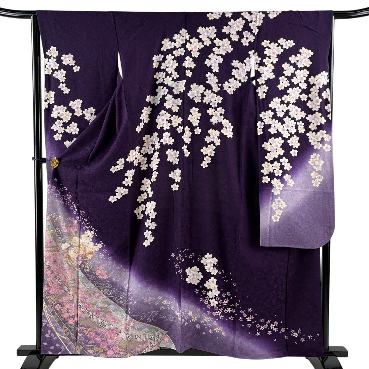 振袖 身丈159cm 裄丈64cm M 袷 牡丹 鞠 金銀彩 金糸 紫 正絹 名品