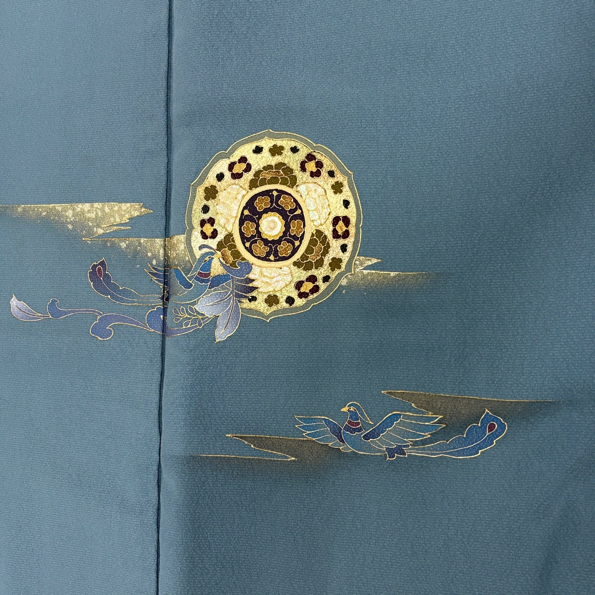 付下げ 身丈160.5cm 裄丈68cm L 袷 やまと 鏡裏文 鳥 金彩 螺鈿 青灰色