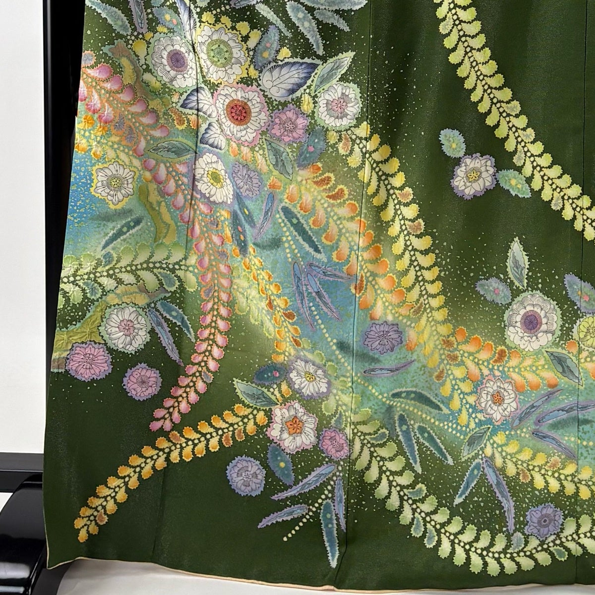 美品】 振袖 身丈167cm 裄丈68cm L 袷 辻が花柄 銀通し ぼかし 緑 正絹