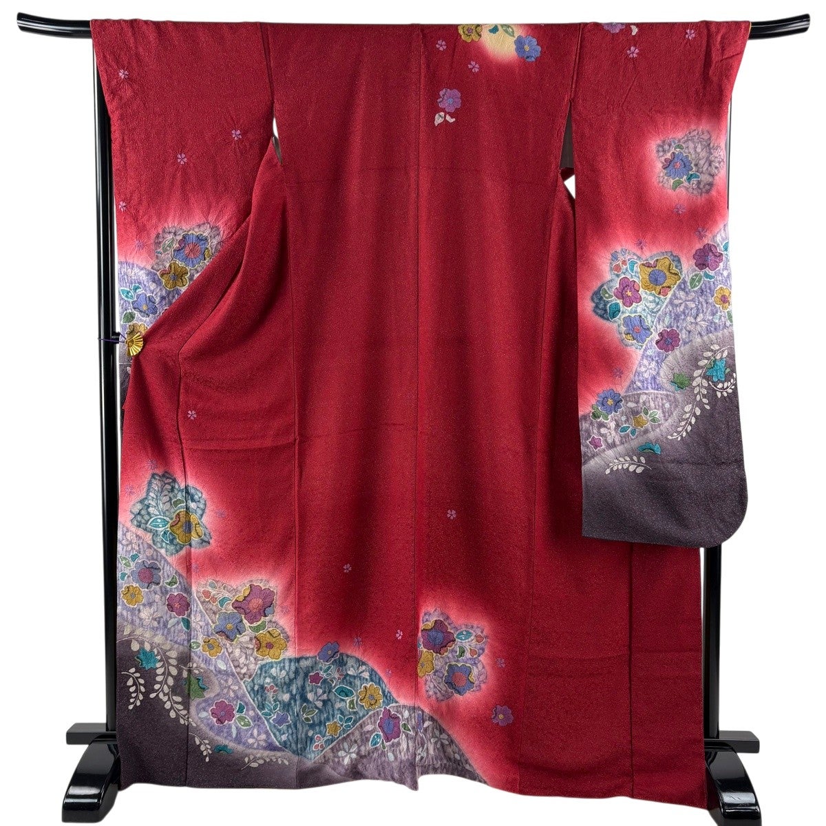 美品】 振袖 身丈168cm 裄丈68cm L 袷 桜 霞 銀通し ぼかし 赤 正絹