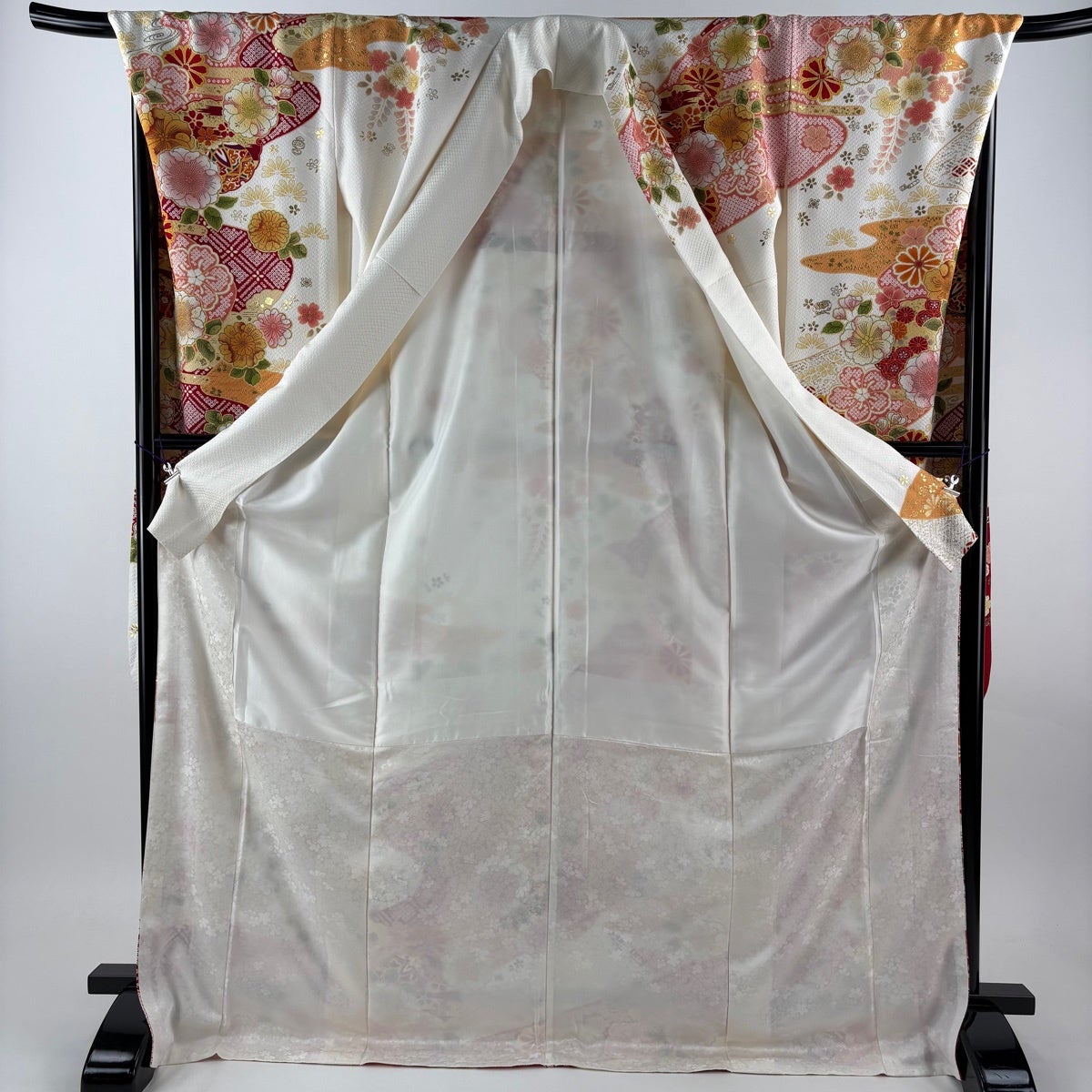 振袖 身丈176cm 裄丈72cm L 袷 辻が花柄 手鞠 金彩 刺繍 クリーム 正絹