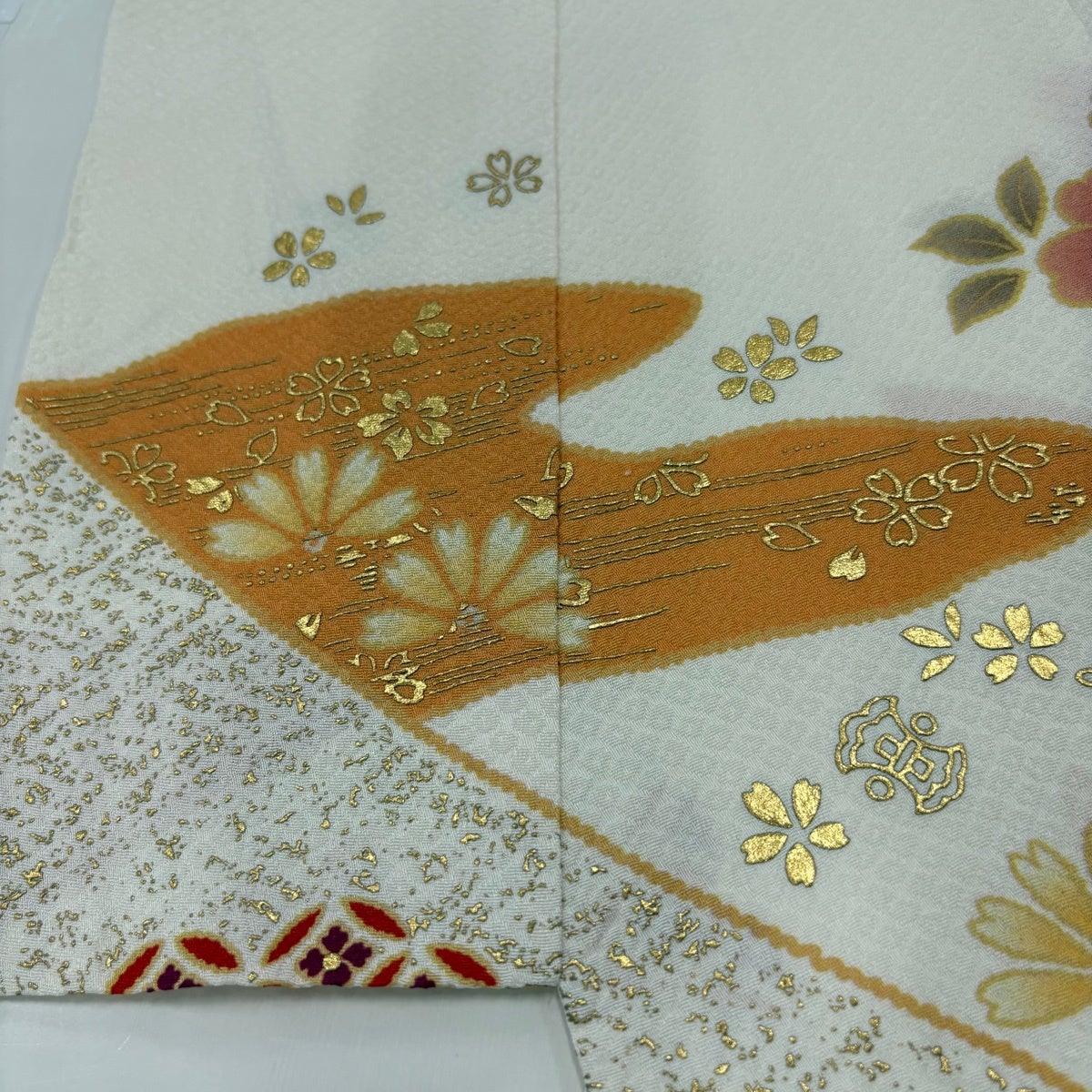 振袖 身丈176cm 裄丈72cm L 袷 辻が花柄 手鞠 金彩 刺繍 クリーム 正絹
