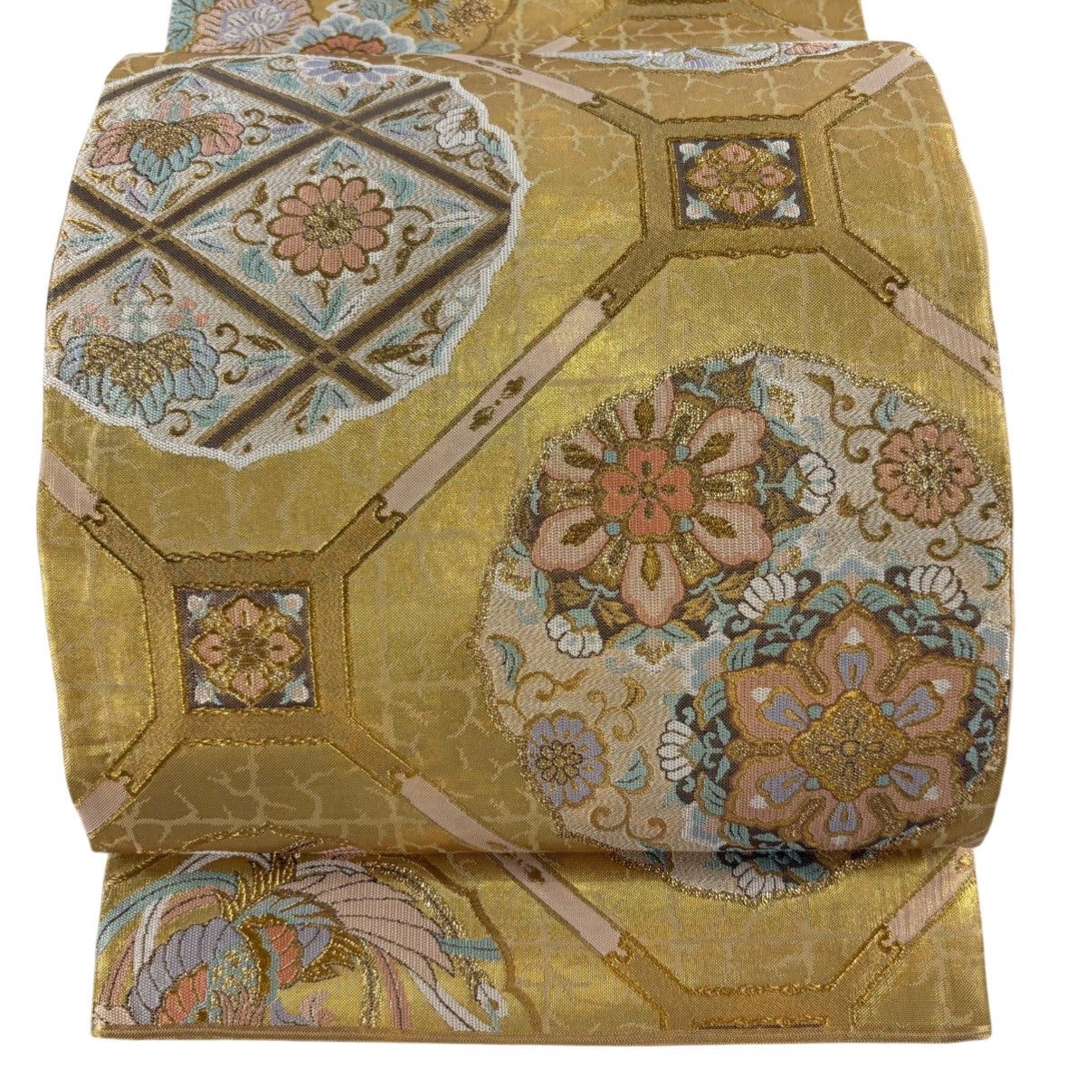 袋帯 箔 秀品 金糸 美品 六通 蜀江華文 正絹 花鳥 正絹｜中古・古着