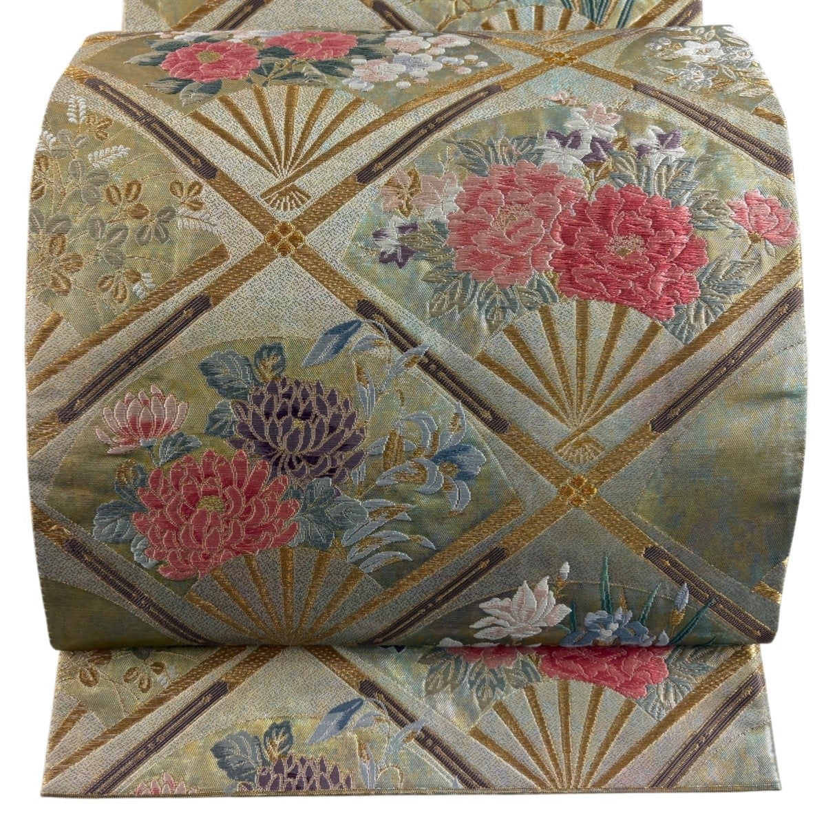 美品】 袋帯 逸品 壱千八百口錦 華文 波 金糸 箔 金色 六通 正絹｜中古
