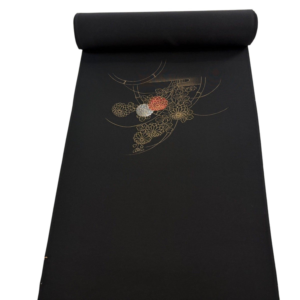 反物 優品 羽尺 羽織 和装コート 菊 ヱ霞 金彩 黒 正絹｜中古・古着