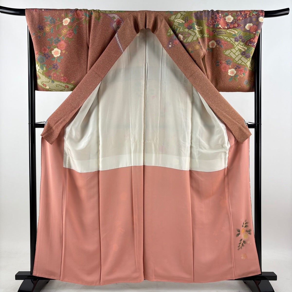 美品】 訪問着 身丈160cm 裄丈68.5cm L 袷 落款あり 桜 流水 金彩