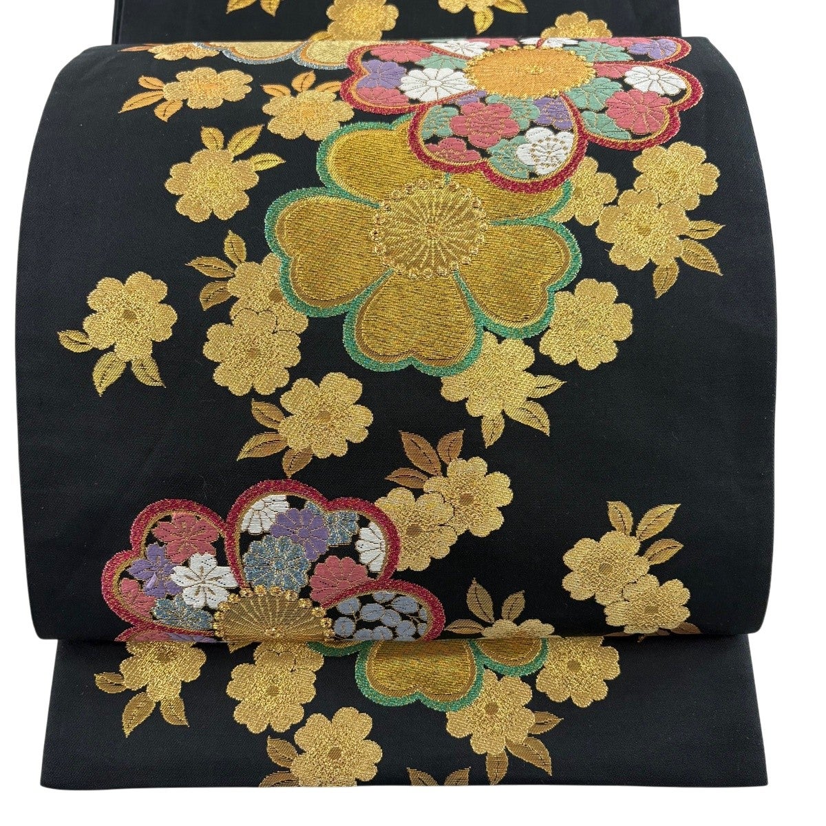 美品】 袋帯 秀品 落款あり 関西仕立て 雪輪 銀糸 黒 六通 正絹｜中古