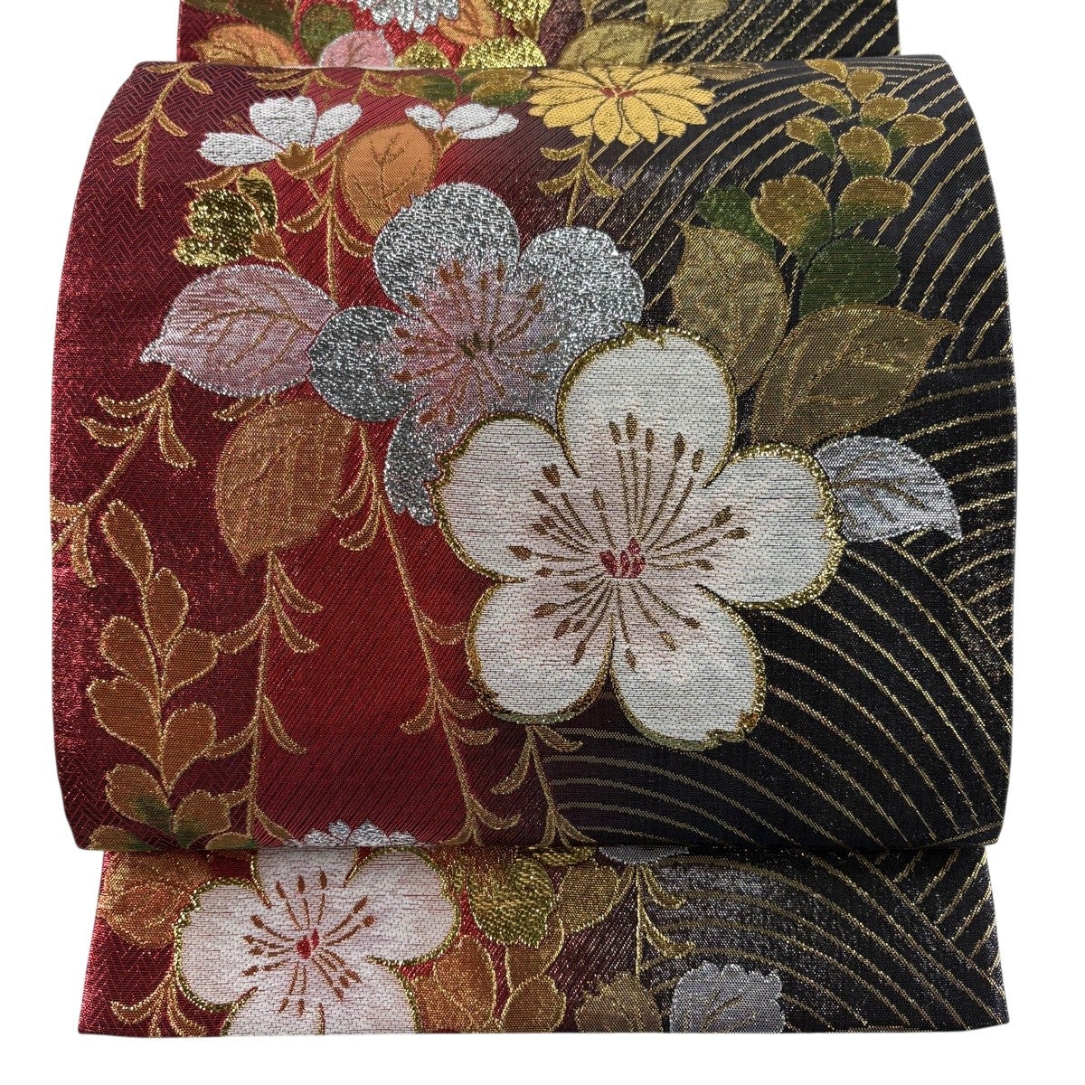 美品】 袋帯 逸品 華文 花鳥 相良刺繍 金糸 茶色 六通 正絹｜中古