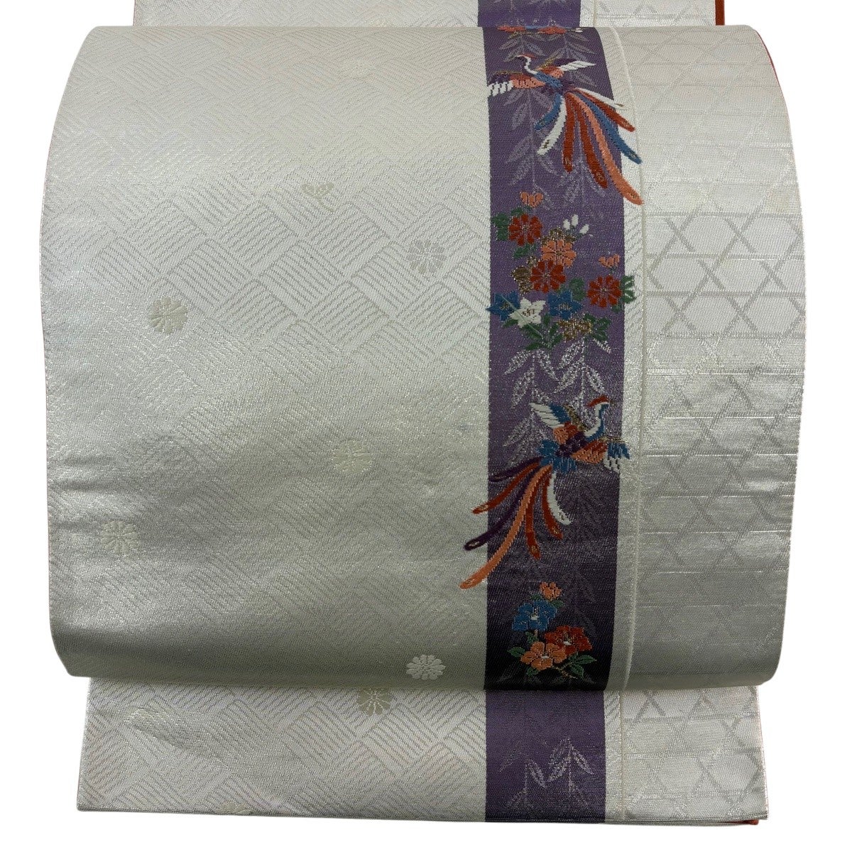 袋名古屋帯 優品 草花 鳳凰 金糸 箔 クリーム 正絹｜中古・古着