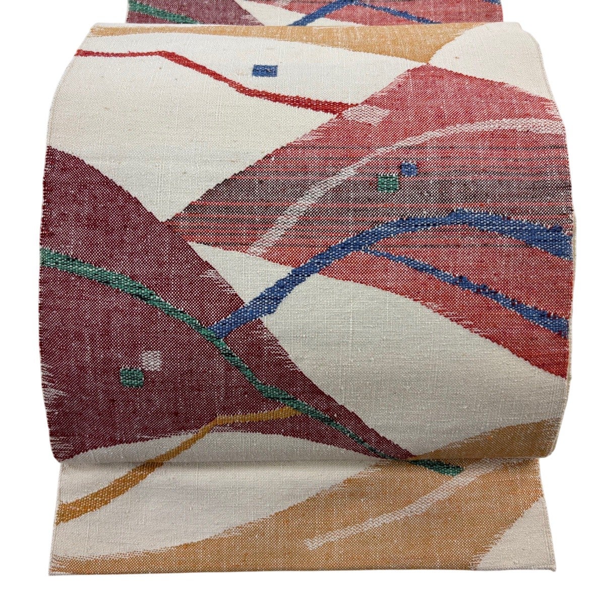 名古屋帯 優品 八寸名古屋帯 幾何学模様 クリーム 正絹｜中古・古着