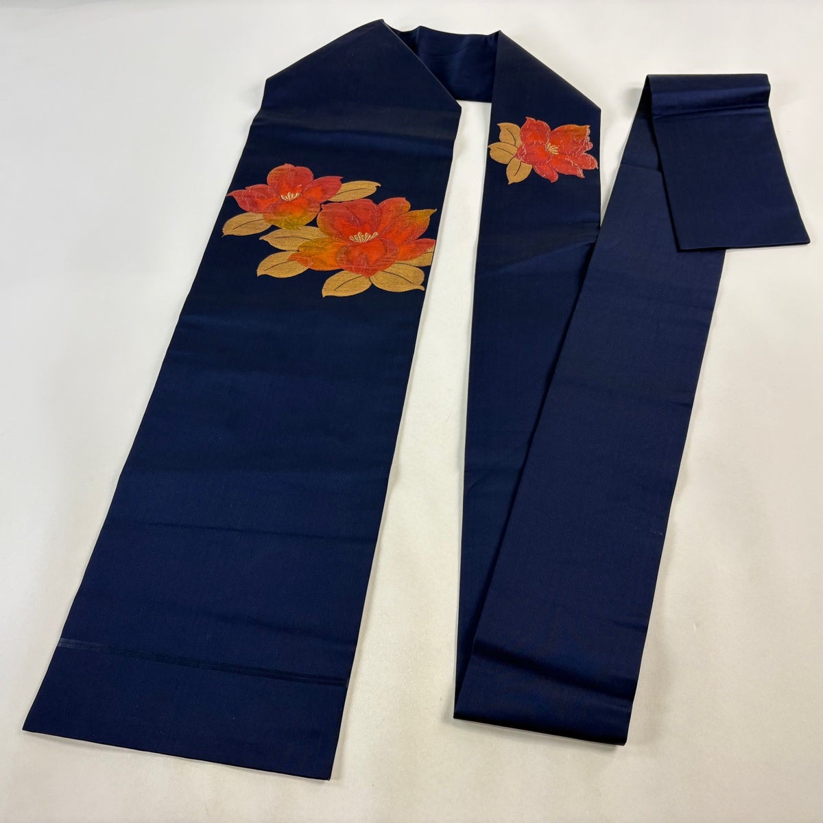 名古屋帯 優品 草花 箔 金糸 紺色 正絹｜中古・古着・リサイクル着物