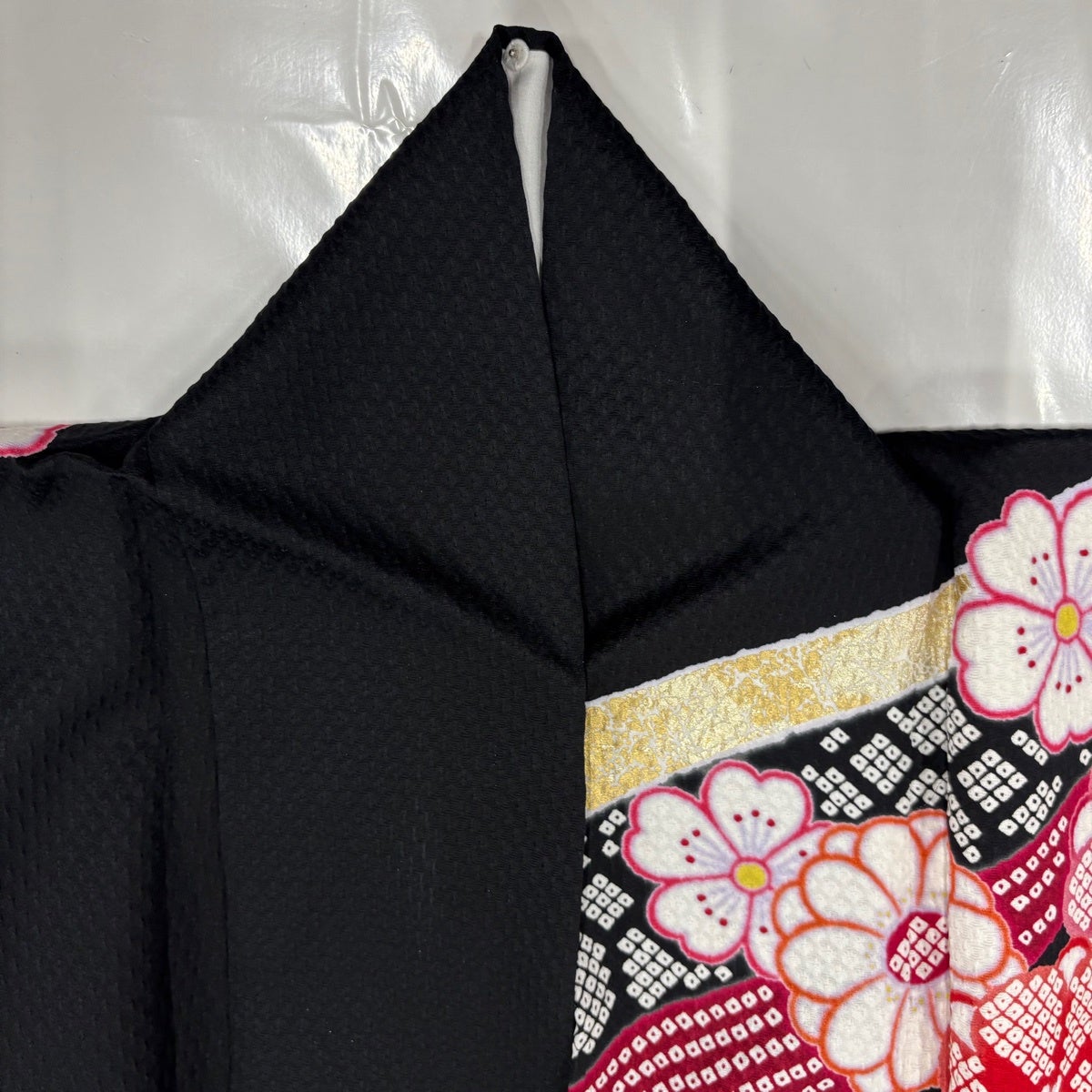 美品】 振袖 身丈163cm 裄丈67.5cm L 袷 桜 花 金糸 金彩 黒 正絹 名品