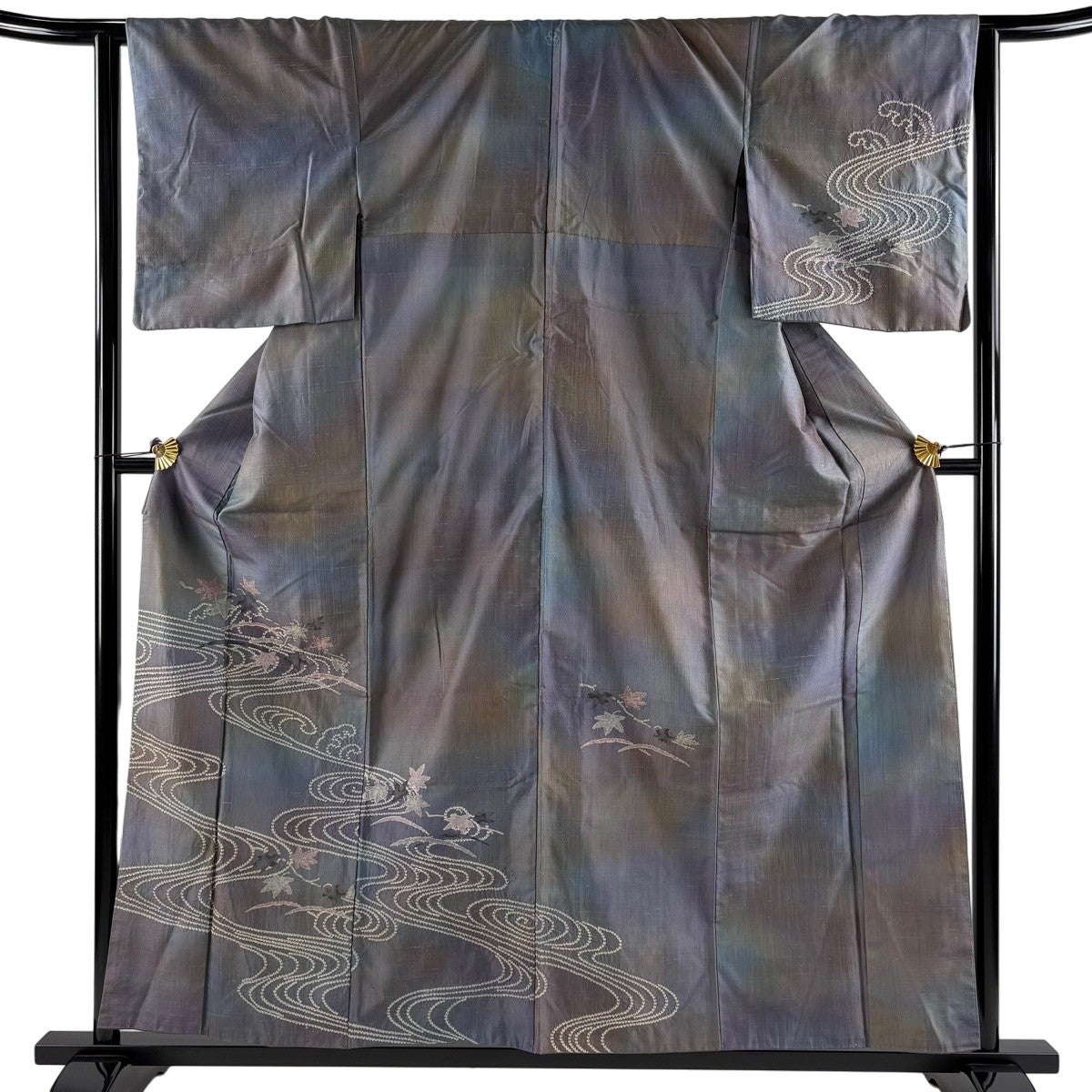 紬 身丈160cm 裄丈63cm S 袷 色紙 灰白 正絹 名品｜中古・古着