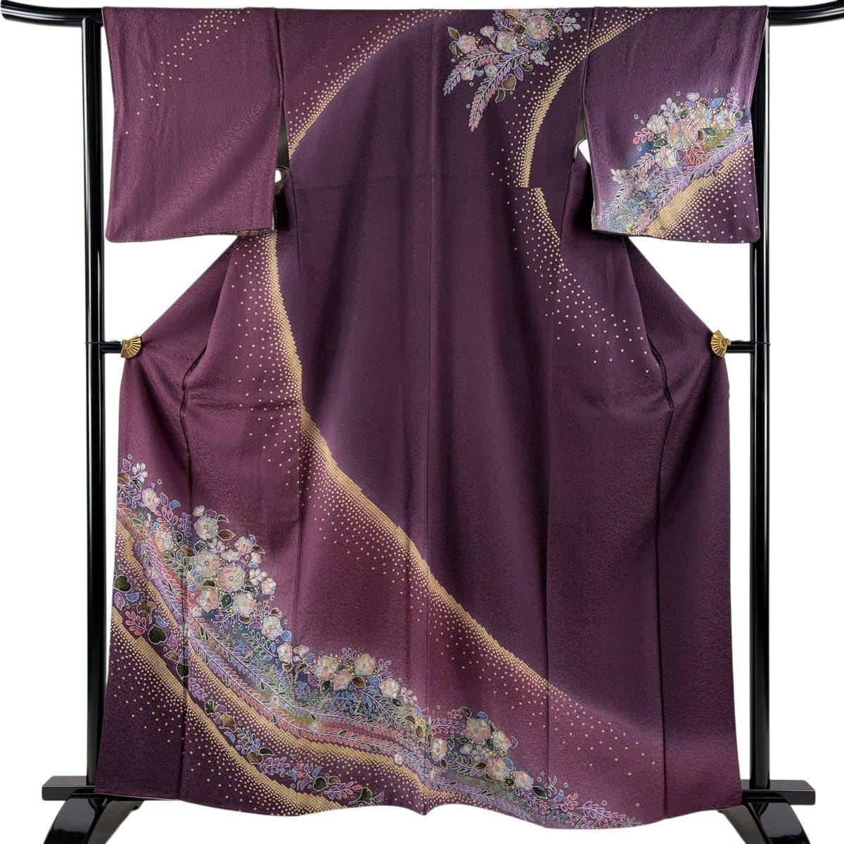 A88愛華 訪問着　刺繍　菱型地紋辻ヶ花柄　金彩フォーマル　美品　身丈169cm 美品】 訪問着 身丈161.5cm 裄丈65cm M 袷 辻が花柄 金彩 ぼかし 紫