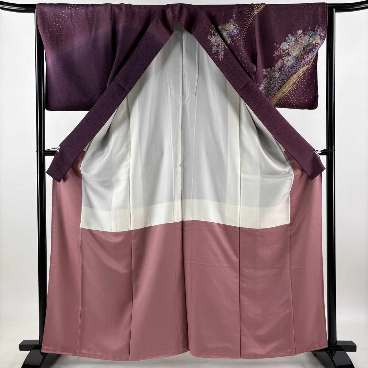 美品】 訪問着 身丈161.5cm 裄丈65cm M 袷 辻が花柄 金彩 ぼかし 紫