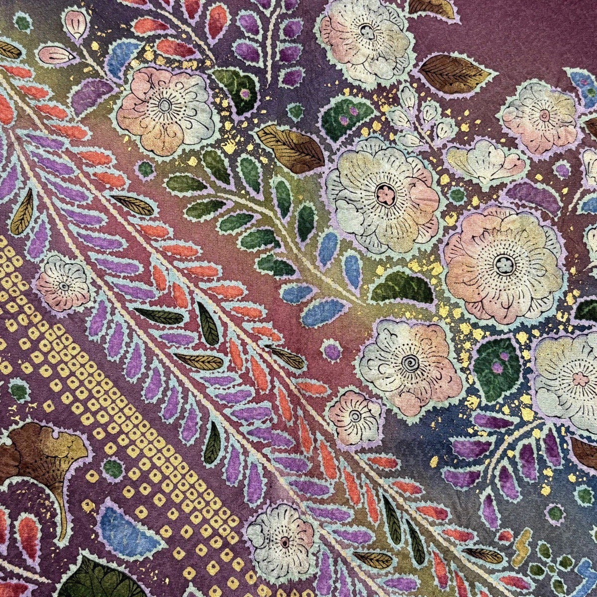 美品】 訪問着 身丈161.5cm 裄丈65cm M 袷 辻が花柄 金彩 ぼかし 紫