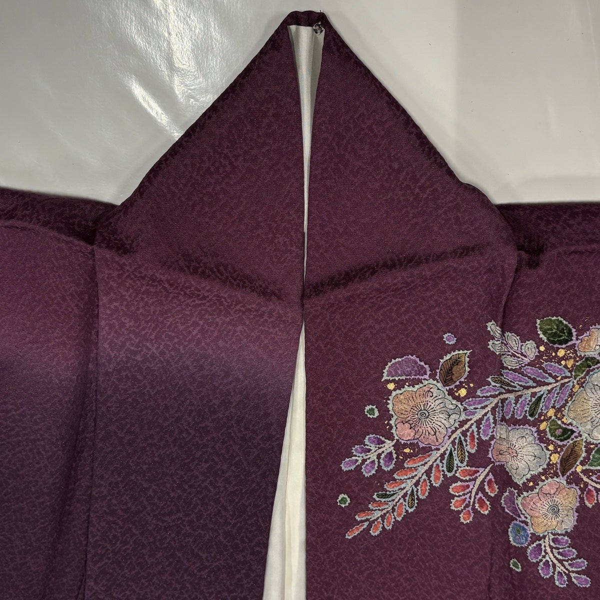 美品】 訪問着 身丈161.5cm 裄丈65cm M 袷 辻が花柄 金彩 ぼかし 紫