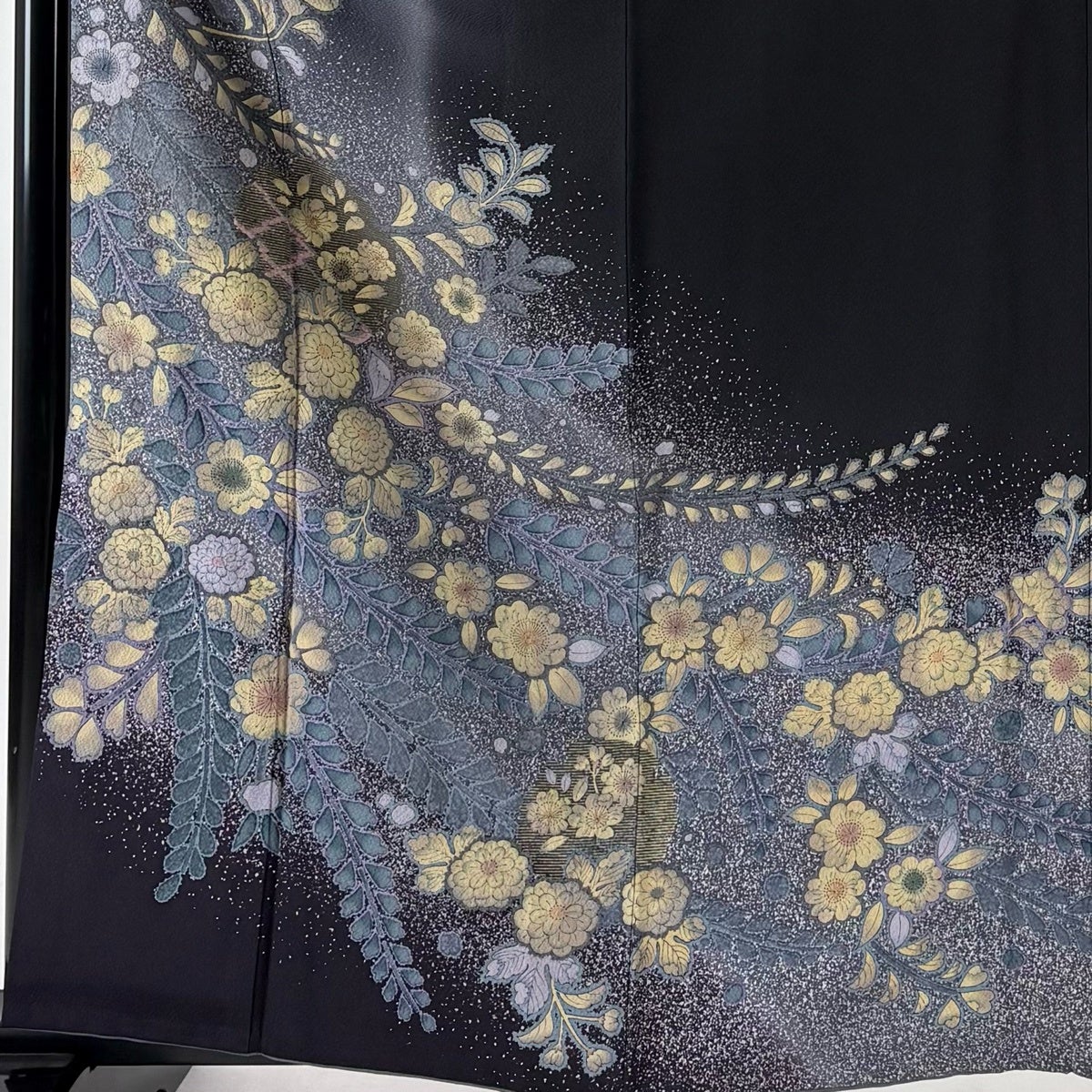 訪問着 身丈162cm 裄丈65.5cm M 袷 雪輪 草花 金彩 染め分け 灰色 正絹